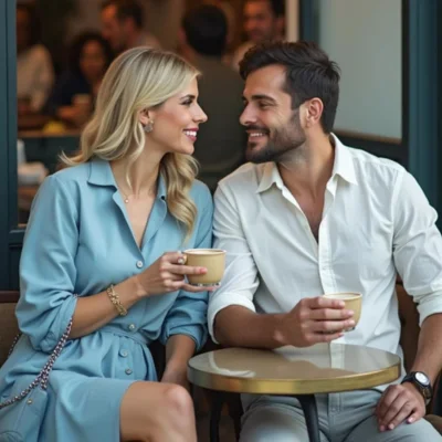 Pareja conversando con presencia y calma en una cita