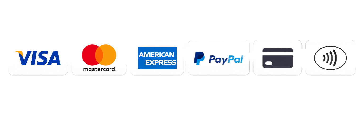 Métodos de pago aceptados: Visa, Mastercard, American Express, PayPal y tarjeta de crédito